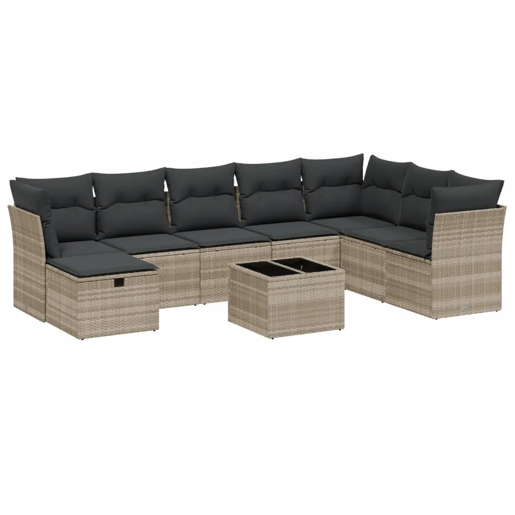 Set Divano da Giardino 9pz con Cuscini Grigio Chiaro Polyrattan 3263288