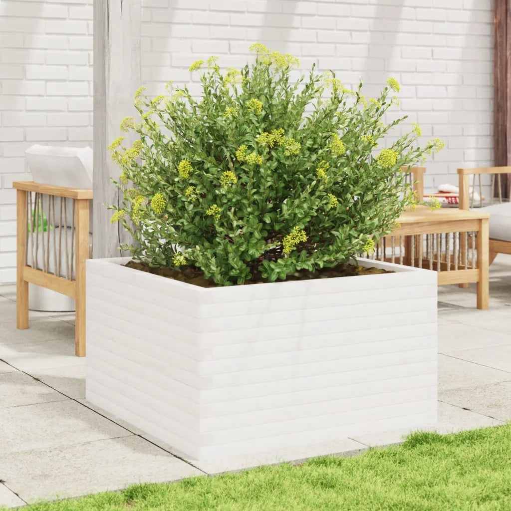 Fioriera | Cassetta per fiori | Vaso da Giardino Bianca 80x80x45,5cm Legno Massello di Pino