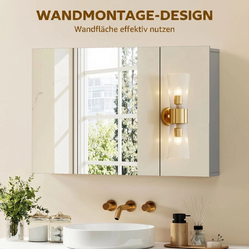 ARMADIETTO SPECCHIO BAGNO A PARETE 90x15x60 cm Grigio MDF