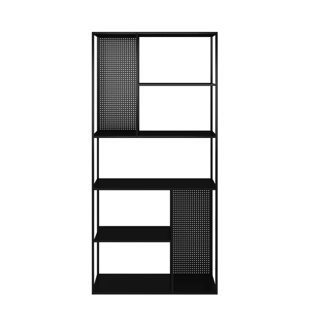 Mobile contenitore indipendente dal design senza tempo Vehmaa per soggiorno o camera da letto con pannelli decorativi in ​​acciaio 188 x 90 x 30 cm nero 03_0011158