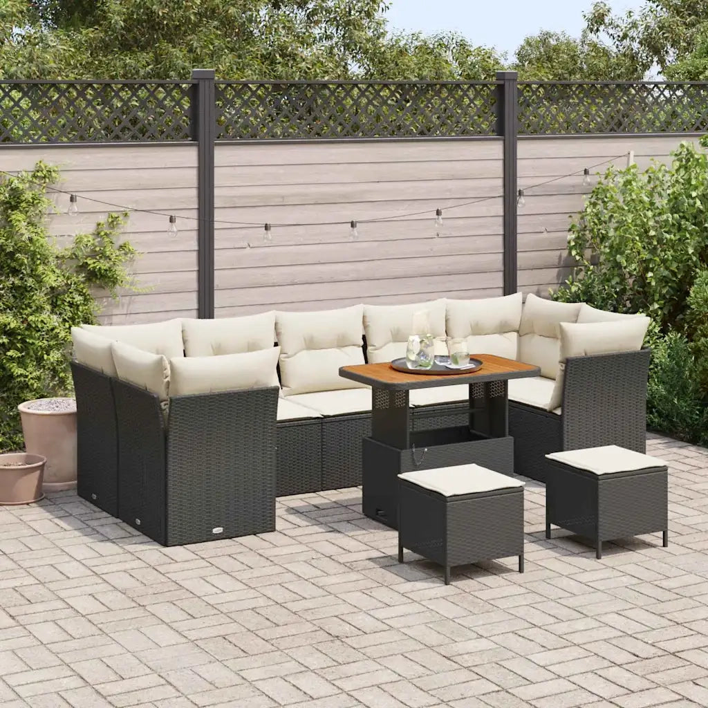 Set Divano da Giardino 10 pcs Nero polyrattan