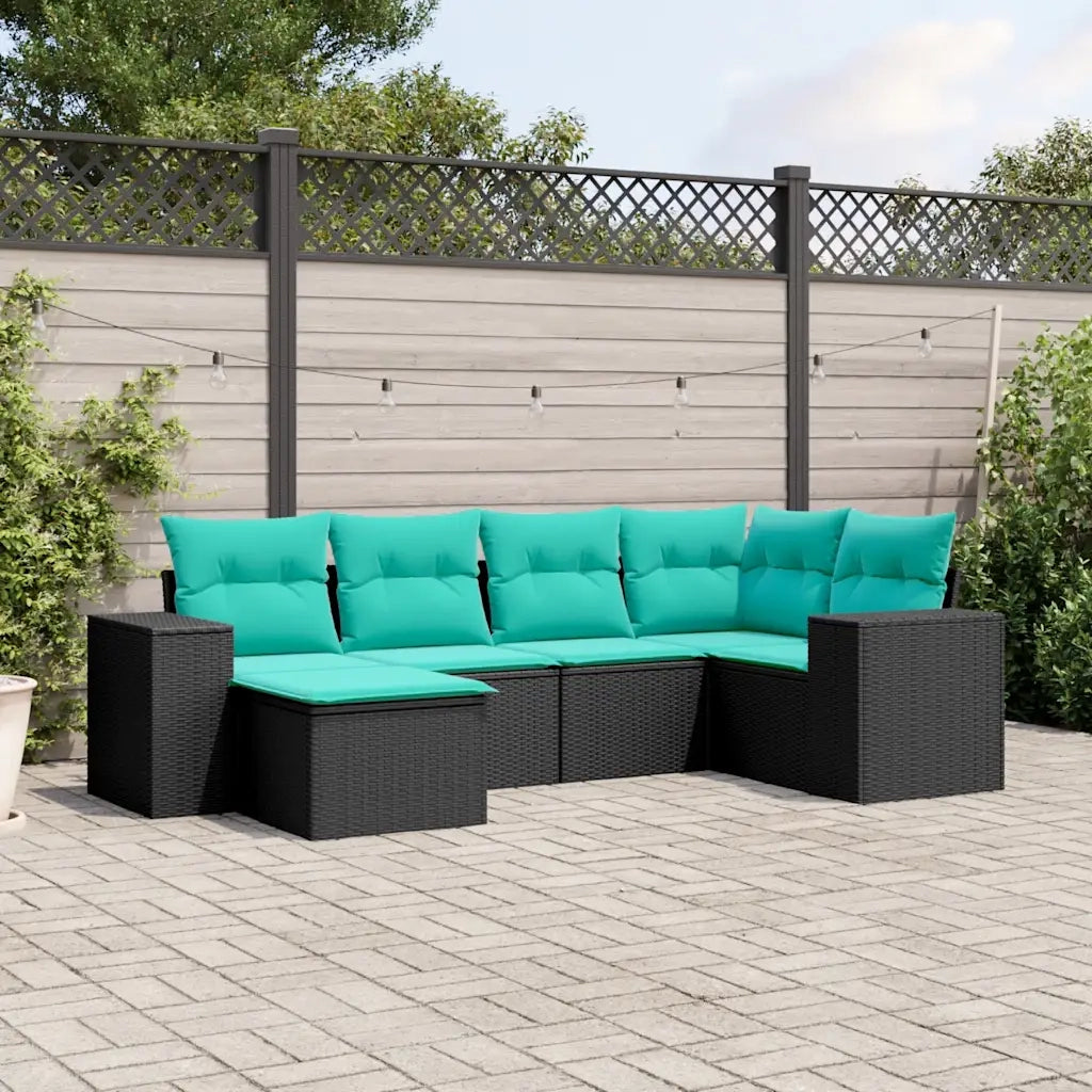 Set Divani da Giardino 6 pz con Cuscini Nero in Polyrattan 3222856