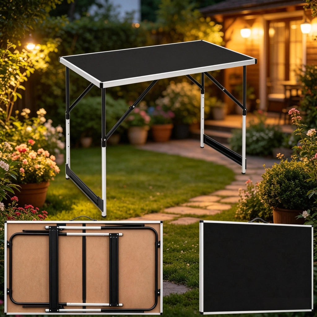 TAVOLO pieghevole regolabile in altezza 100 x 60 cm nero in alluminio/MDF