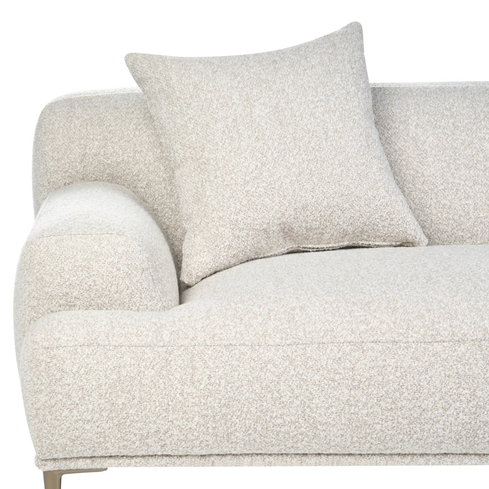 Divano a 3 posti in tessuto bouclé color bianco sporco stile moderno con gambe in metallo