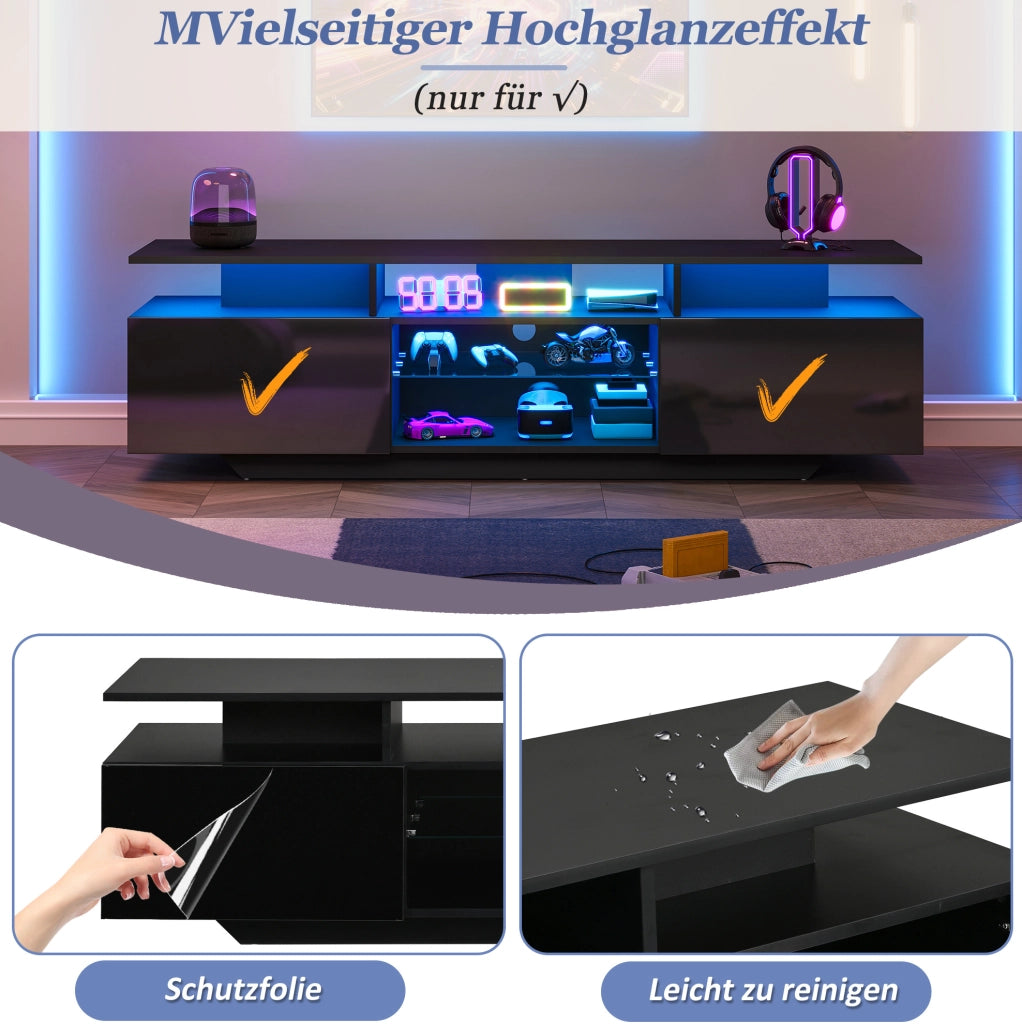 Mobile TV moderno con LED, 2 vani e 8 ripiani, nero
