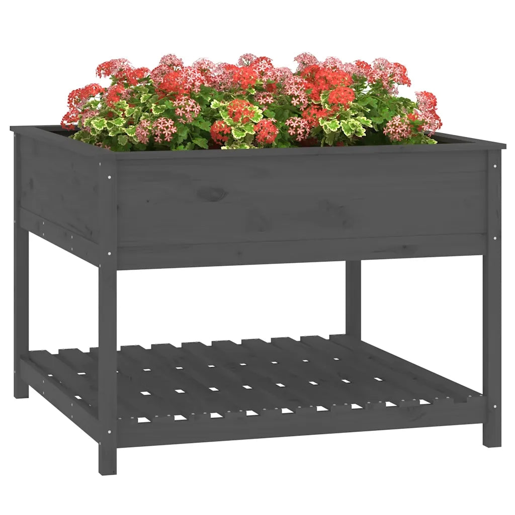 Fioriera Mensola Grigia 111,5x111,5x81cm Legno Massello di Pino 823803
