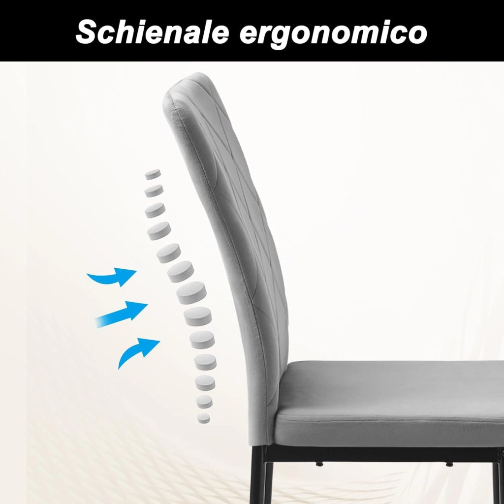 Set di 4 Sedie per Sala da Pranzo, Sedie da Cucina con Schienale Alto, con Gambe in Metallo e Rivestimento in Velluto, Grigio Scuro, BH379dgr-4