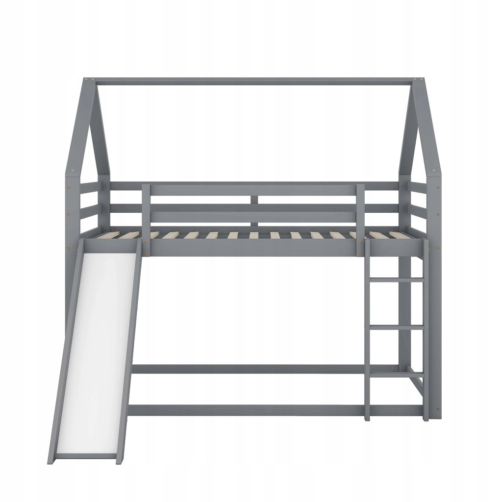 Letto a castello per bambini - Xylo - Con scivolo e scala, grigio