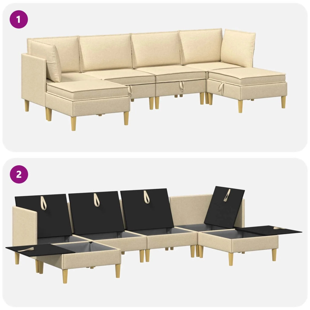 Set di divani modulari con spazio di archiviazione 6 pcs Crema