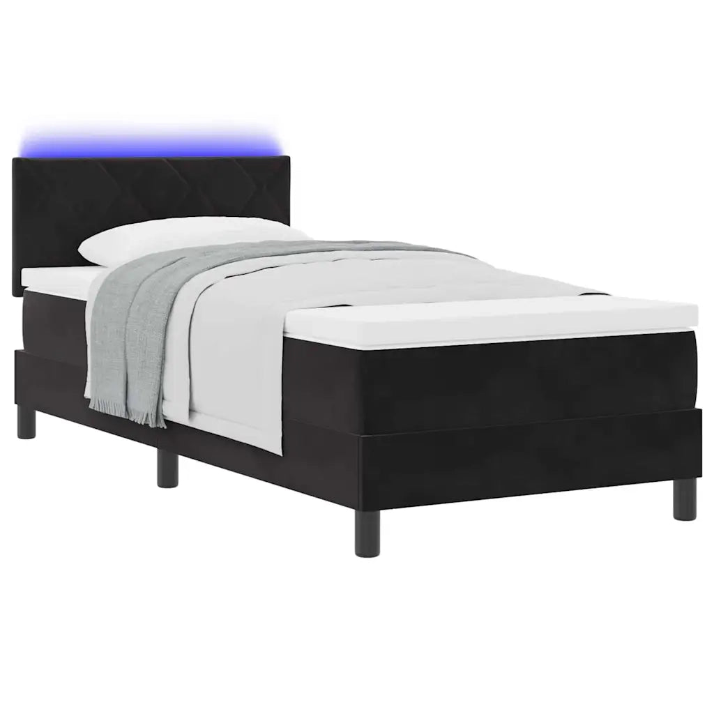 Letto a Sorgente LED con materasso Nero 100 x 200 cm Velluto 3342700