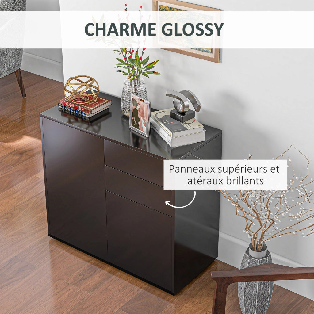 Cassettiera con 2 cassetti e 2 ante ¨C zephmum ¨C 79x36x74 cm nero lucido