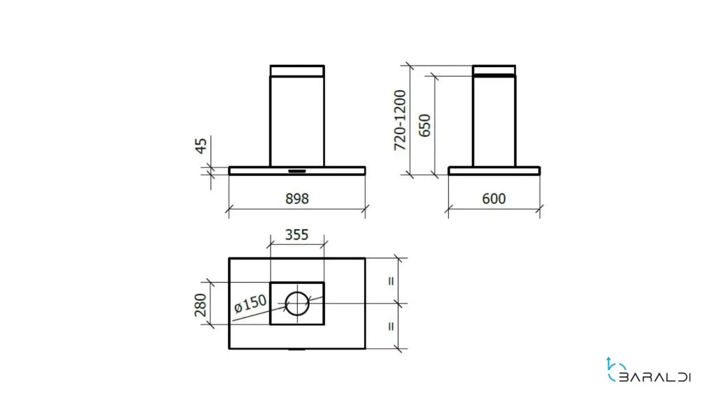 CAPPA LEA ISOLA DRY DROP cm 90x60 - Inox - 900 m3/h