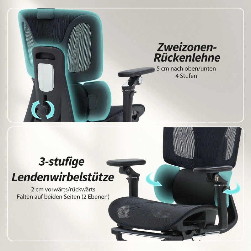 Sedia da ufficio ergonomica con poggiapiedi e braccioli 6D in plastica nera
