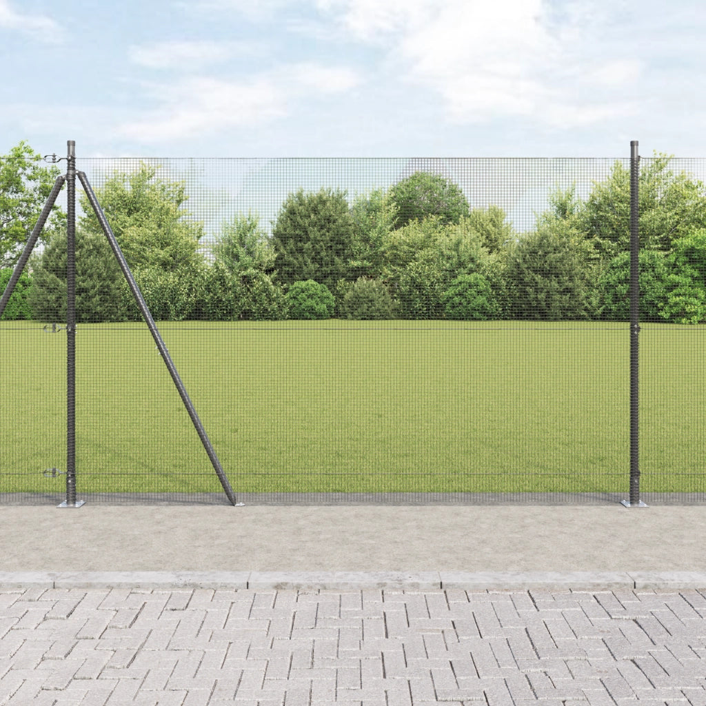 Recinzione in Filo Saldato con 13 Pali Flangiati Grigio 1.4x25 m Acciaio