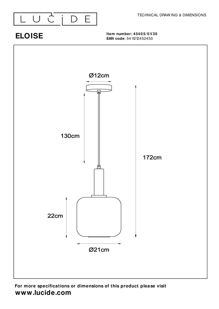 Lampada sospensione moderna vetro nero Eloise E27 Lucide