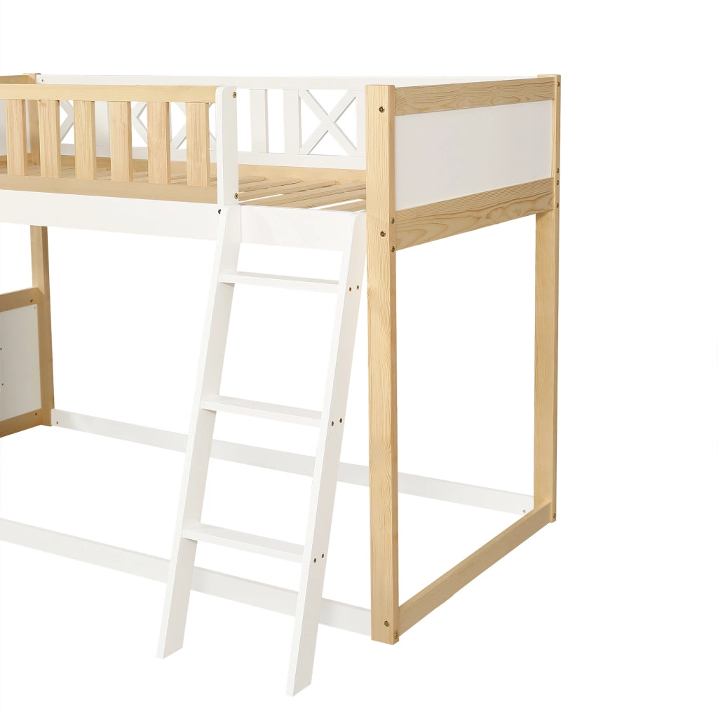DESMIU Letto a soppalco per bambini 90 × 200 cm 1 posto con lavagnetta, box portaoggetti e sponde, senza materasso