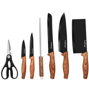 Set coltelli 7 pezzi manico effetto legno con supporto Nero Cheffinger