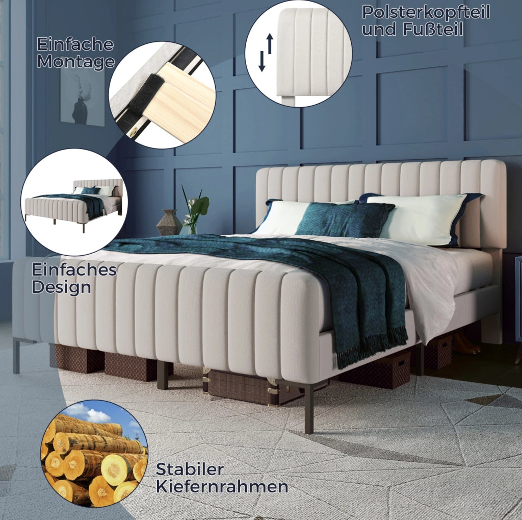 Letto matrimoniale imbottito 180x200 cm grigio-beige