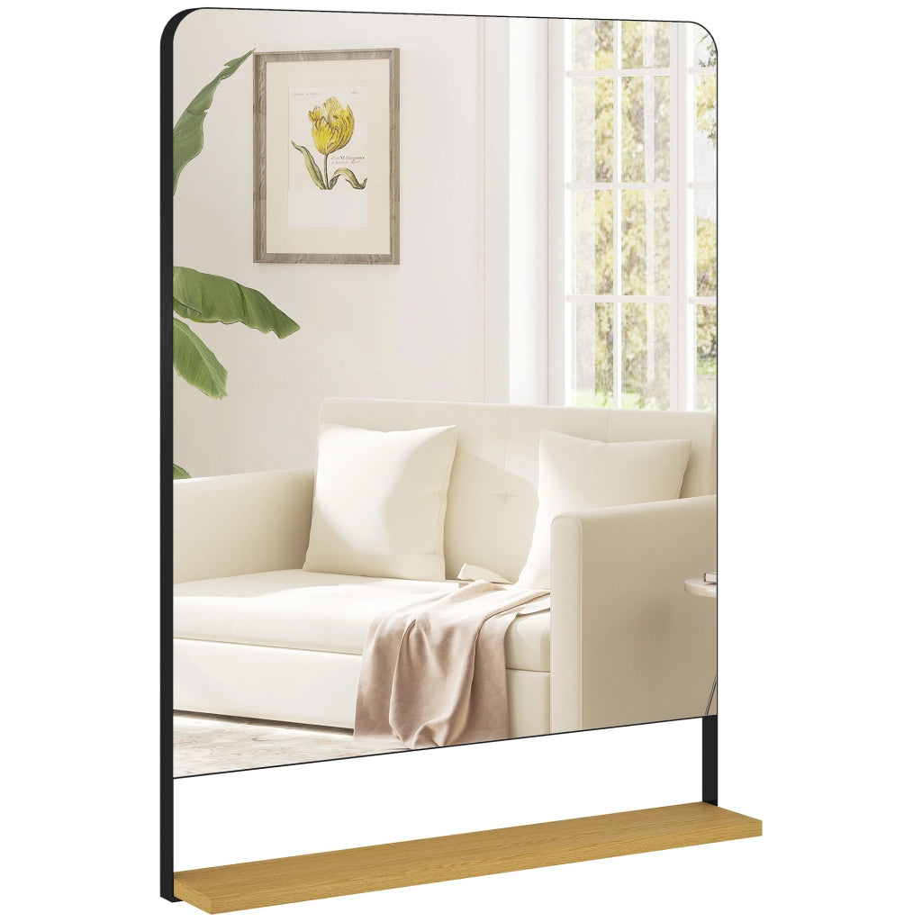 Specchio Muro con Mensola ¨C zephmum ¨C Nero Legno 80x60 cm