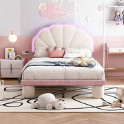 Letto Singolo Imbottito con LED ¨C MINIMAL ¨C Velluto Beige Rosa 90x200