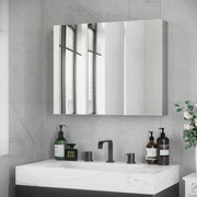 Mobiletto bagno con specchio a 3 ante e 3 ripiani interni, acciaio inox, 70x12x55 cm, argento