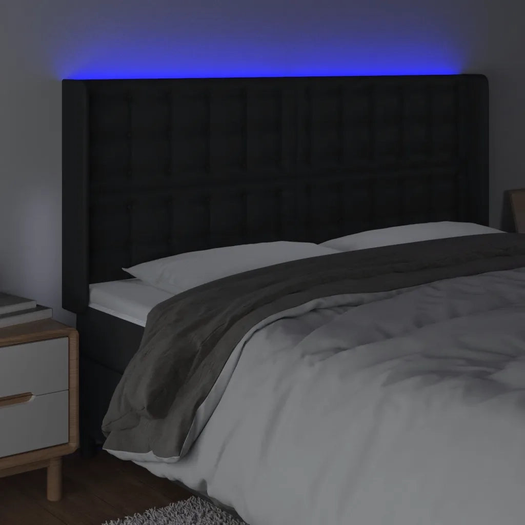 Testiera a LED Nera 163x16x118/128 cm in Similpelle 3124144