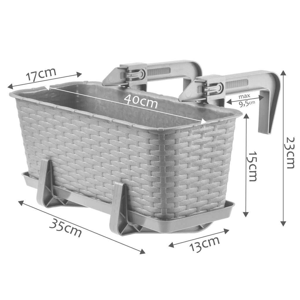 Fioriera da balcone KADAX con supporto, 40 cm + manici