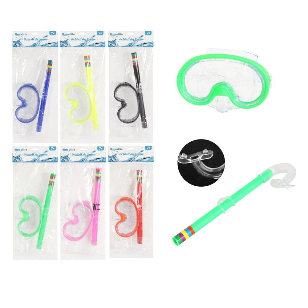 Trade Shop - Set Sub Maschera 16x10cm Con Boccaglio Colorato Nuoto Mare Estate Piscina 605415 -