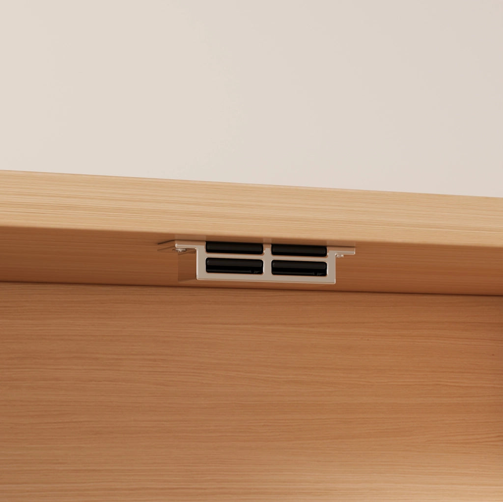 Scrivania con mobile contenitore e piano girevole; MDF; bianco e naturale