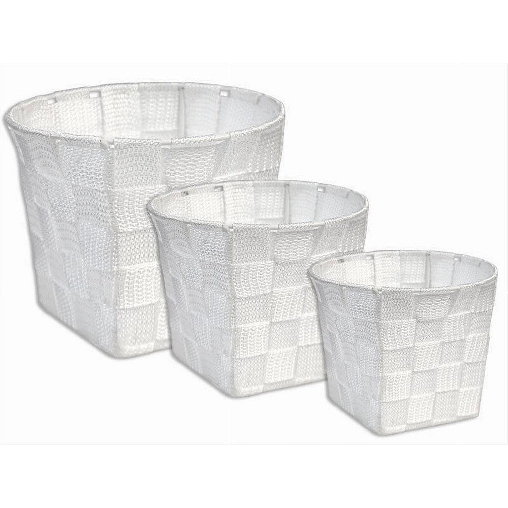 Trade Shop - Set 3 Cestini Rotondi Portaoggetti In Tessuto Bianco Per Bagno Casa Cucina 79043 -
