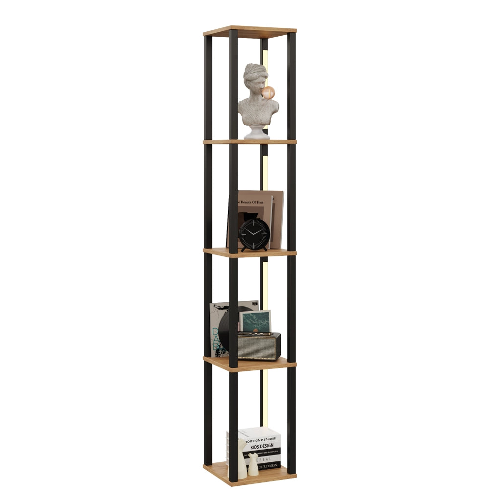 Libreria illuminata a 4 ripiani 26 x 26 x 165 cm, MDF, design moderno minimalista, LED a tre tonalit¨¤, nero e effetto legno