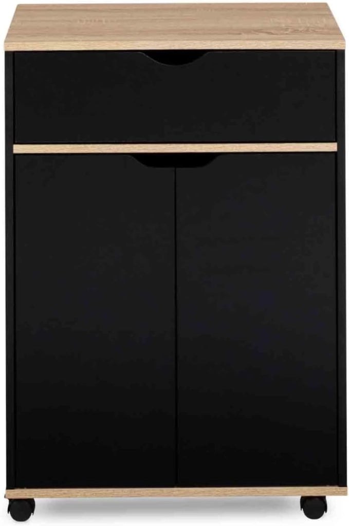 Credenza COSY con cassetto in legno nero e ripiani in faggio L.60 CM