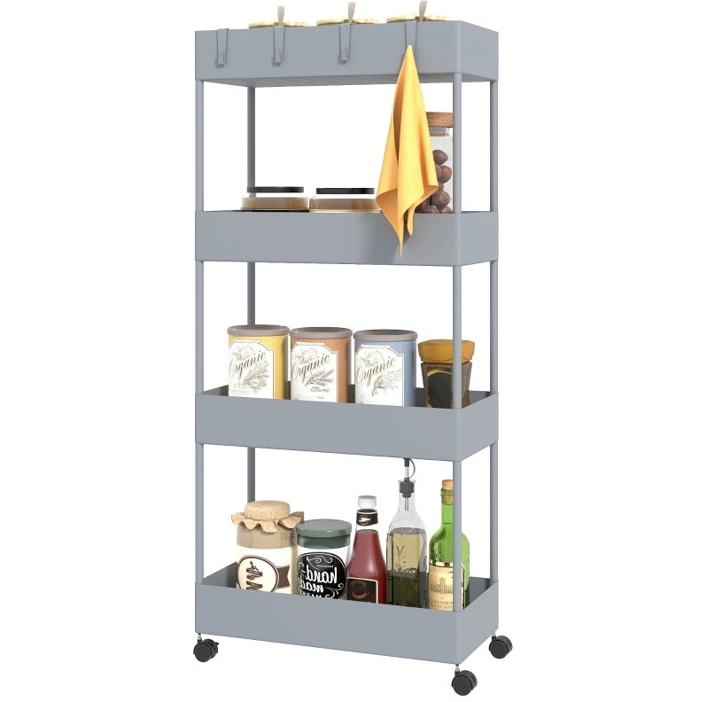 Carrello cucina a 4 ripiani con ruote, grigio