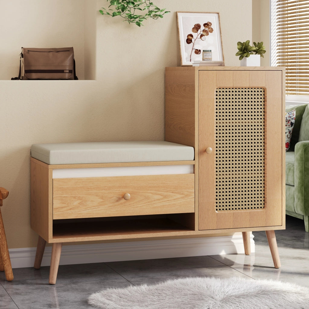 Scarpiera con Panca e Cuscino ¨C Xylo ¨C Rattan, Cassetti, Ante, Ripiani, Ingresso