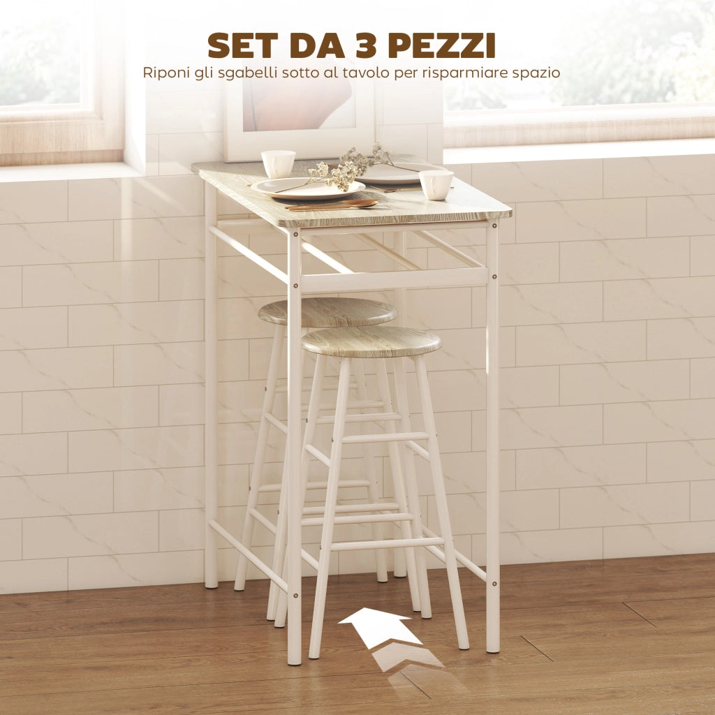 Set Bancone Bar e 2 Sgabelli Alti in Legno ¨C zephmum ¨C Bianco