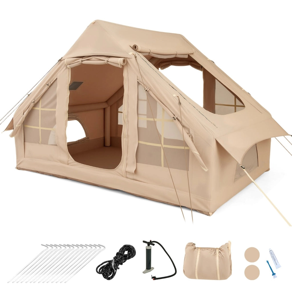 Tenda gonfiabile per 4-6 persone con 4 finestre a rete e prese d'aria superiori, Grande tenda da campeggio per pesca Beige-Tende