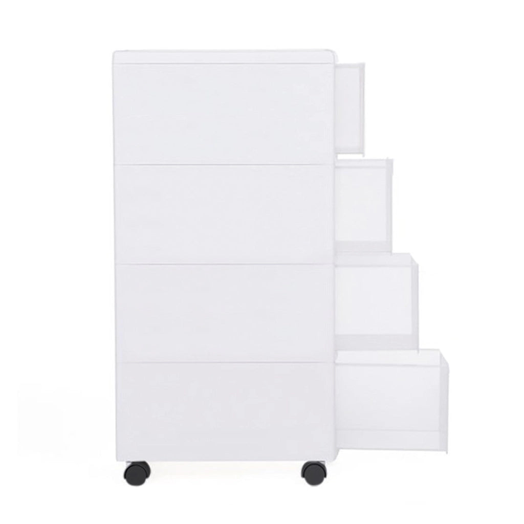 Carrello Stretto Multiuso 4 Cassetti Salvaspazio con Ruote in Plastica Bianco