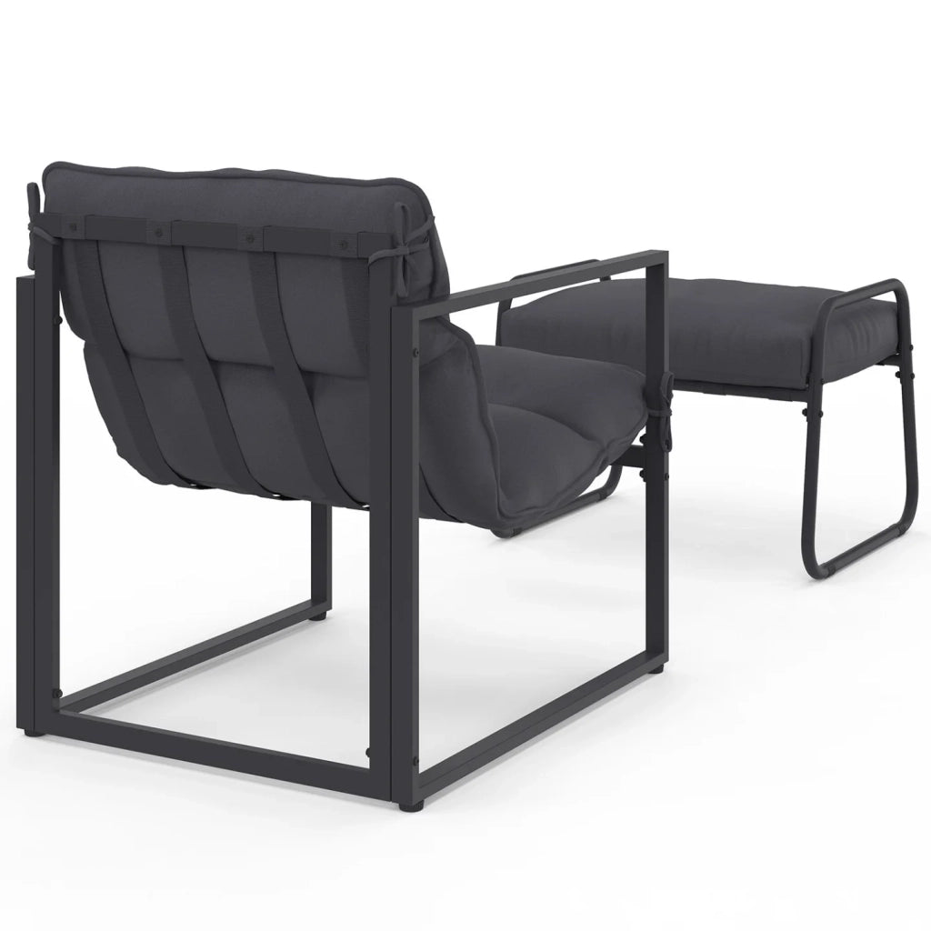IDMarket - Set di 2 poltrone da giardino MARCO con poggiapiedi grigio e cuscino grigio antracite