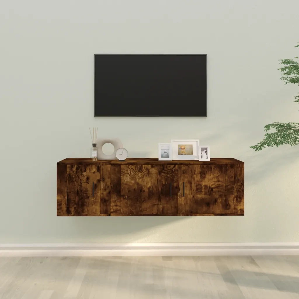 Set Mobili Porta TV 2 pz | Armadietto TV | Mobile Porta TV Rovere Fumo in Legno Multistrato
