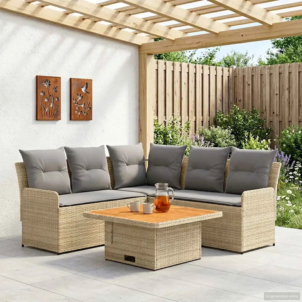 Set di Mobili 4 pcs Beige e Grigio Chiaro Rattan in PE
