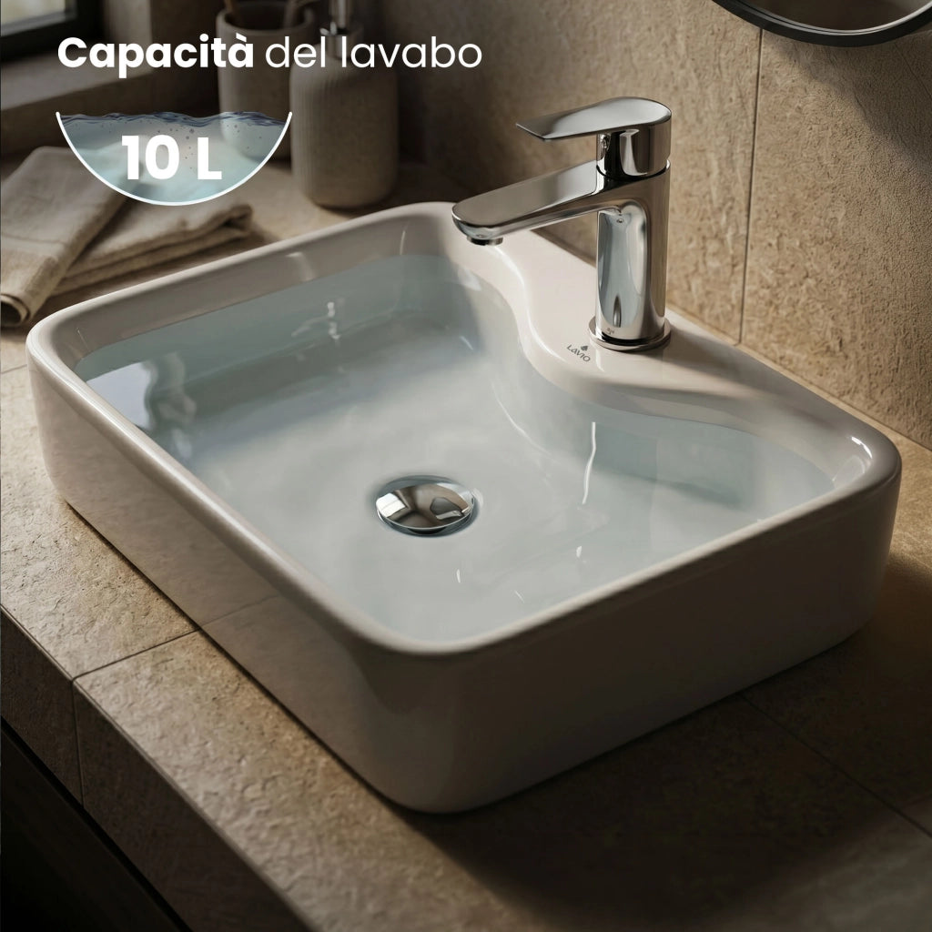 Lavabo da appoggio rettangolare AURA ceramica 47 cm Bianco