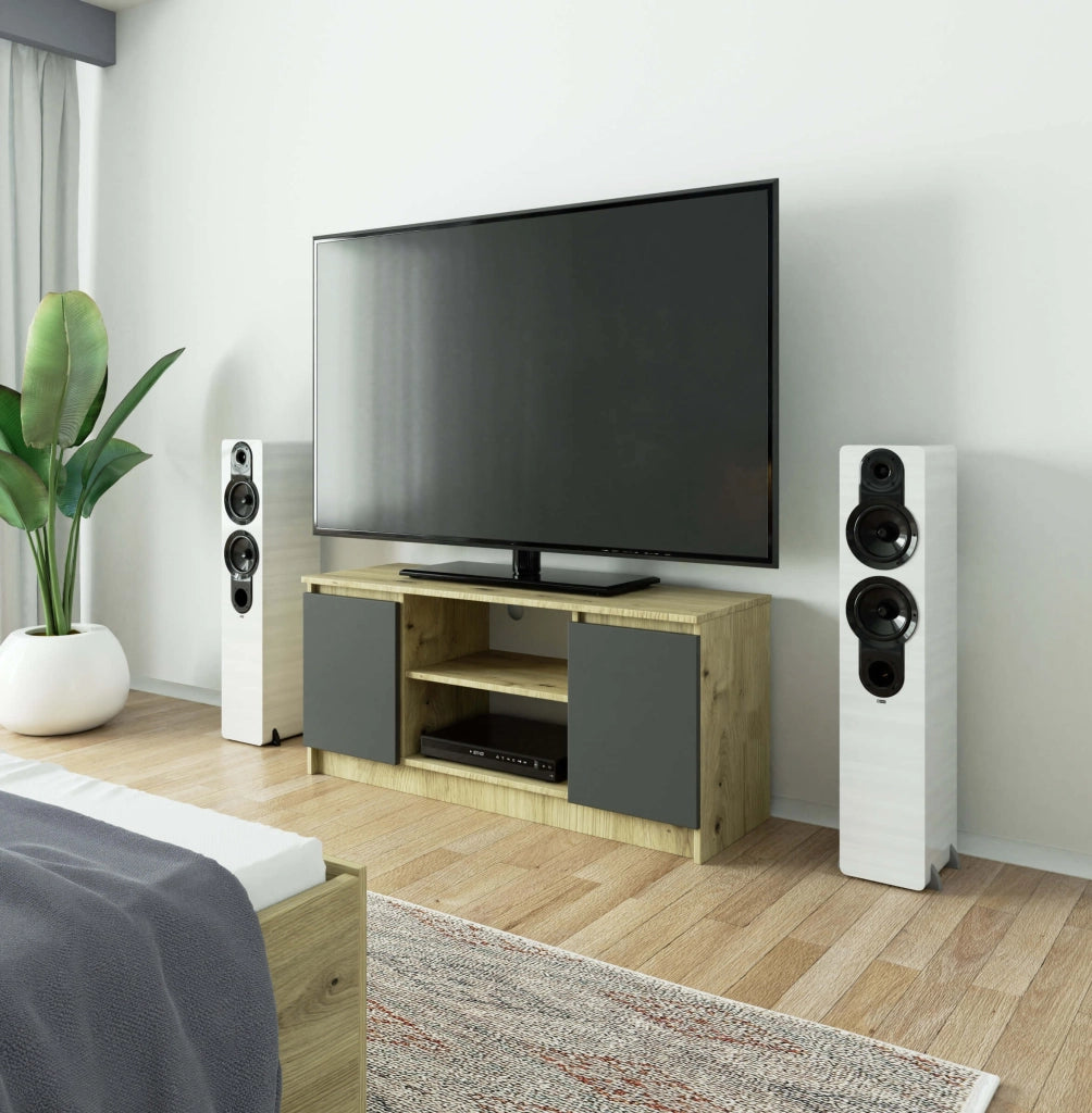 Mobile TV AKORD Quercia Artisan 120 cm 2 ante inserto frontale Grigio Grafite 120x40x55 cm