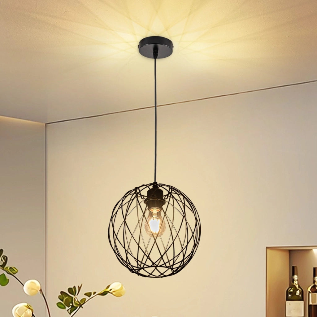 Lampada a sospensione ZMH nera retro 120 cm griglia a gabbia E27 per sala da pranzo e corridoio