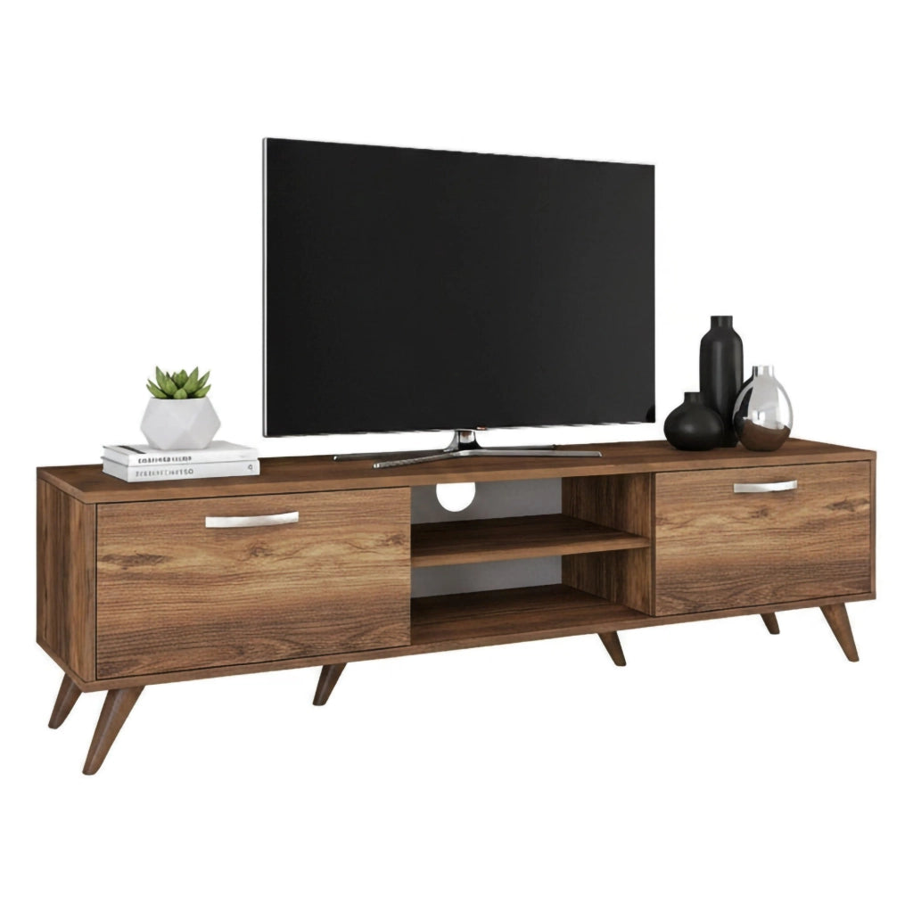 Mobile porta TV Avir, Credenza da soggiorno, Armadio basso per TV, Base parete attrezzata, 180x35h49 cm, Noce
