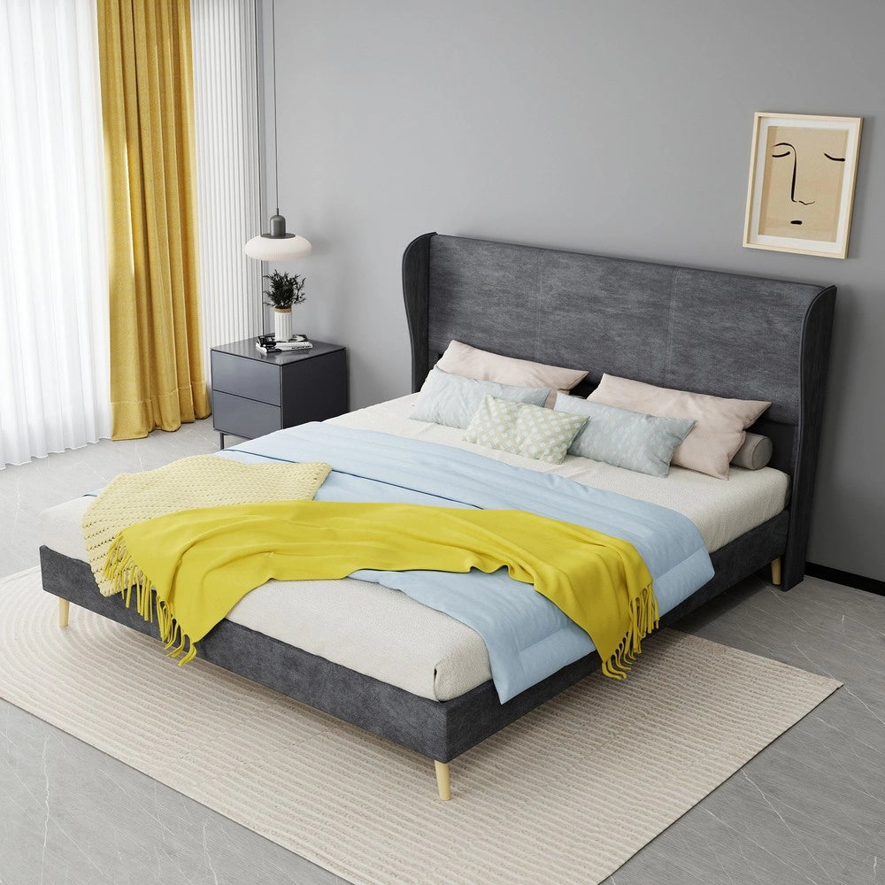 Letto Imbottito con Testiera Morbida ¨C MINIMAL ¨C Grigio, 160x200, con Materasso