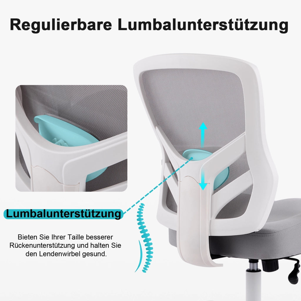 Sedia da ufficio ergonomica con supporto lombare regolabile braccioli 2D regolabili in pelle grigia 61 × 28 × 58 cm