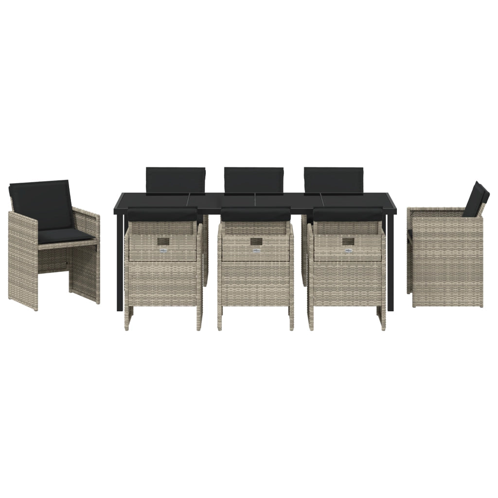 Set da Pranzo da Giardino con 9 Pezzi e Cuscini Grigio Chiaro Rattan Polare