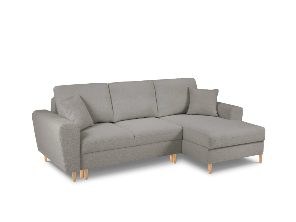 Cosmopolitan Design - Divano convertibile angolare destro con contenitore "Kyoto" 4 posti in bouclé grigio 