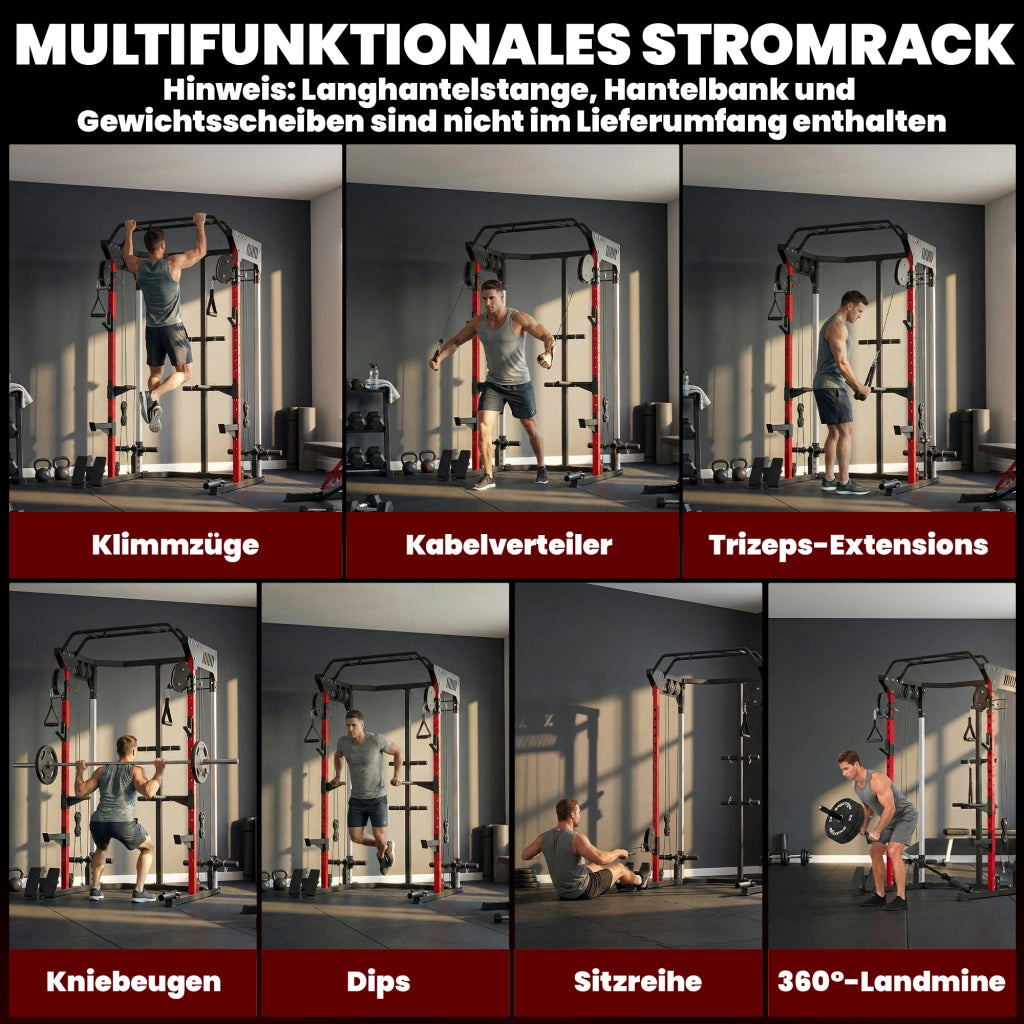 Power Cage Smith Machine, Power Rack mit verstellbarem Kabelzugsystem, multifunktional bis 300kg