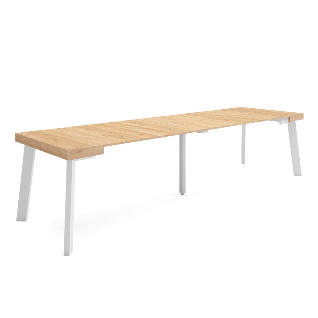 Consolle allungabile, 302x90x73cm, Per 14 persone, Gambe in legno, colore Rovere RF3106
